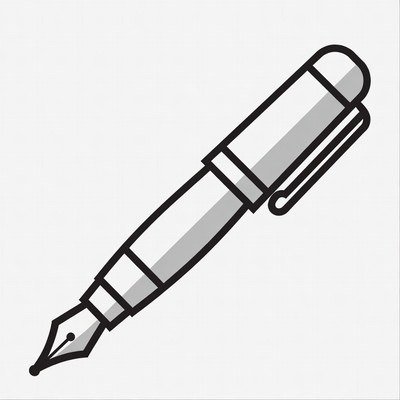Stylish silver fountain pen on white background