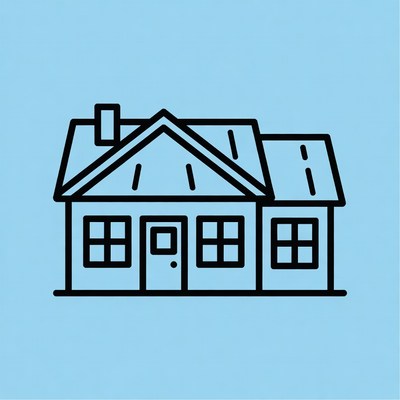 Simple house drawing on blue background