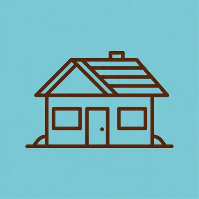 Simple house outline on blue background