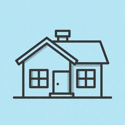 Simple house drawing on blue background