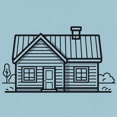 Simple house drawing on blue background