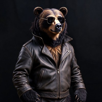Bear in jacket with sunglasses