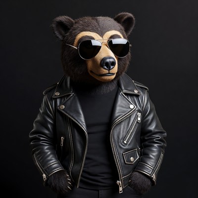 Bear in leather jacket with sunglasses