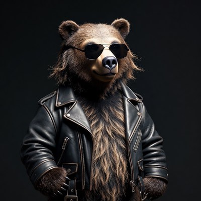Bear dressed in leather with sunglasses