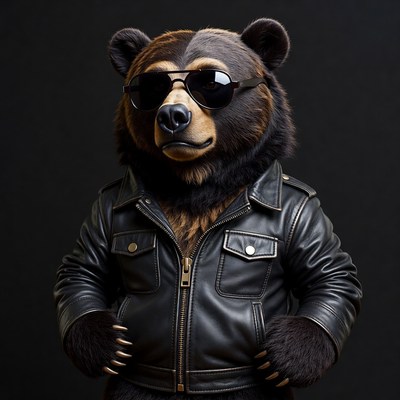 Bear in leather jacket wearing sunglasses