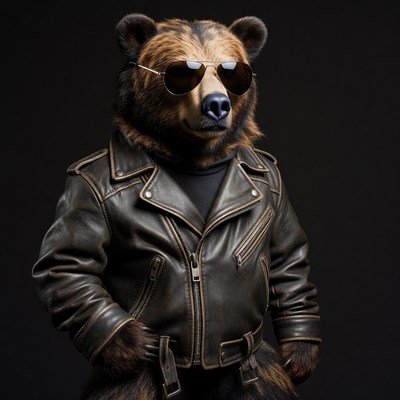 Cool bear in leather jacket