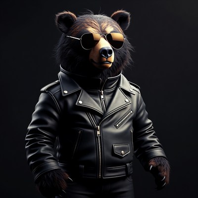 Bear wearing sunglasses and leather jacket