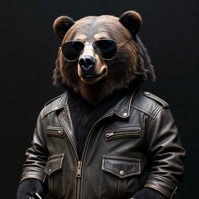 Bear in sunglasses and leather jacket