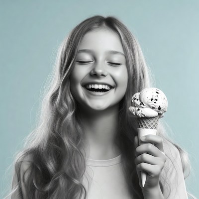 Girl enjoying ice cream in a cone