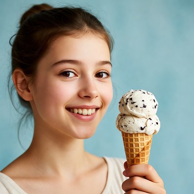 Smiling girl enjoying ice cream cone