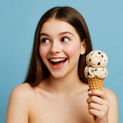 Young girl enjoys ice cream cone