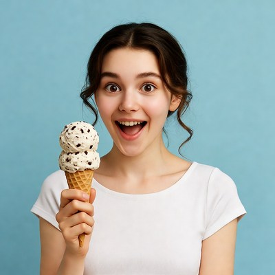 Young girl enjoys ice cream cone
