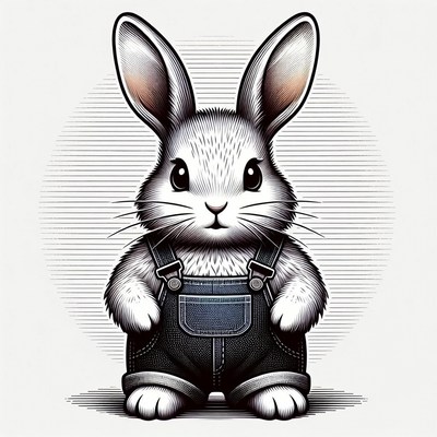 Cute rabbit wearing overalls in artwork