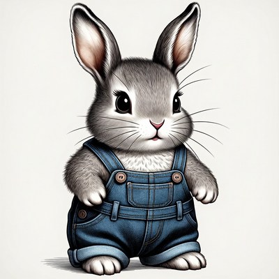 Cute rabbit in blue overalls