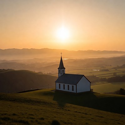 Church at sunset in the hills