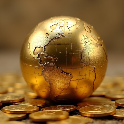 Gold globe on coins display