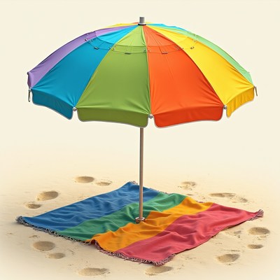 Colorful beach umbrella on sand