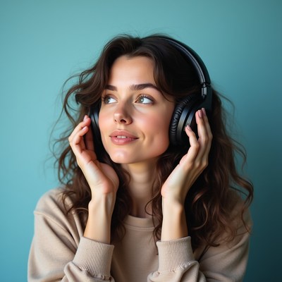 Young woman with headphones in a studio
