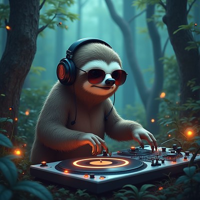 Sloth dj in the forest