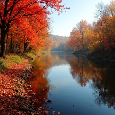 River with autumn trees and reflections