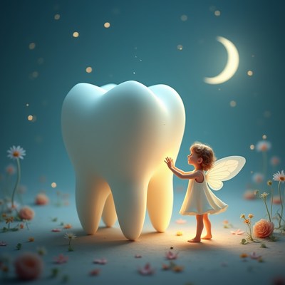 Child meets a large tooth at night
