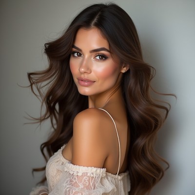 Model with long hair posing indoors