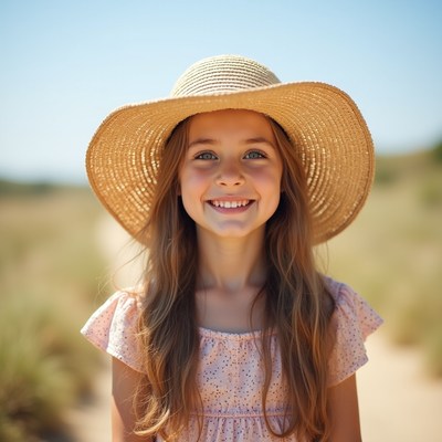 Smiling girl on sunny path