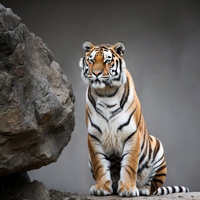 Majestic tiger sitting near rock