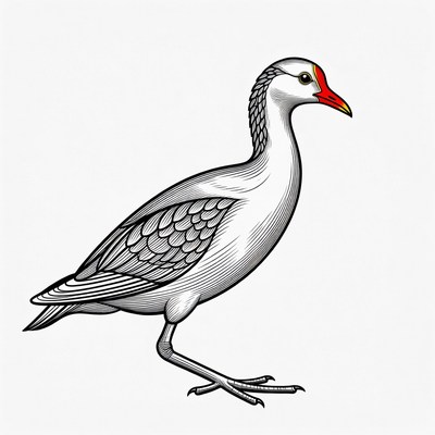 Bird with red beak and white feathers