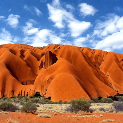 Dry landscape with red rock formations