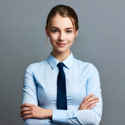 Businesswoman in a light blue shirt