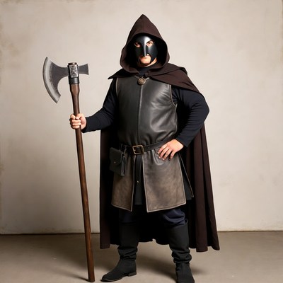 Character in dark costume with axe