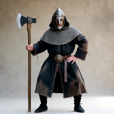 Medieval warrior with axe and staff