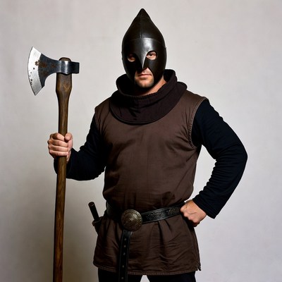 Medieval warrior with axe and staff