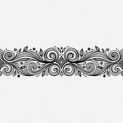 Decorative swirl pattern with leaves and shapes