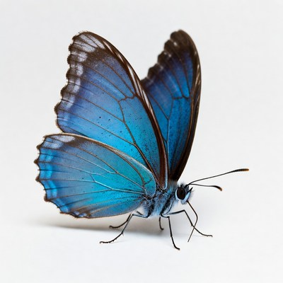 Beautiful blue butterfly with wings spread wide