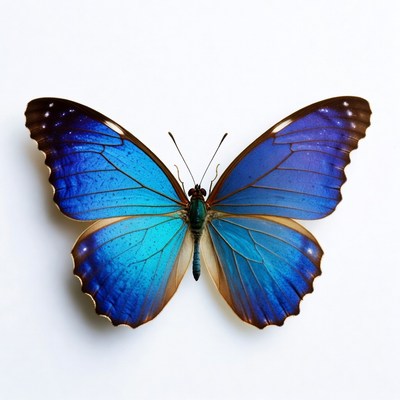 Bright blue butterfly with open wings