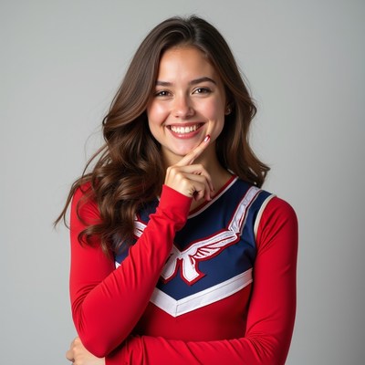 Cheerleader poses with smile in studio