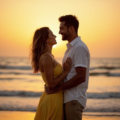 Couple on beach at sunset