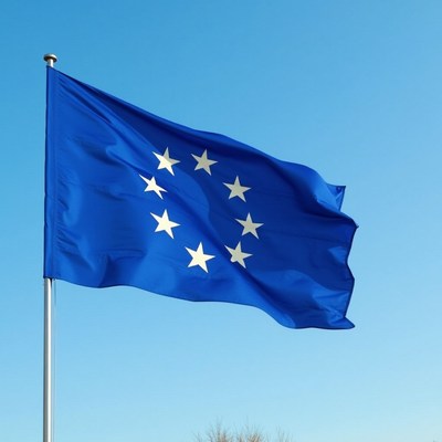 Blue flag with stars waving in the wind