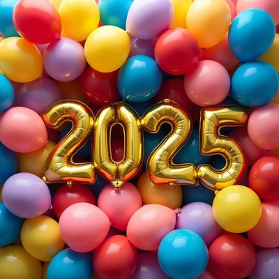 Celebration of new year 2025 with balloons