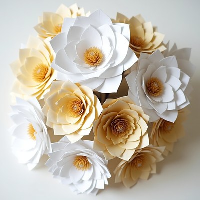 Paper flowers in soft colors on display