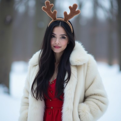 Woman in winter wear with antlers