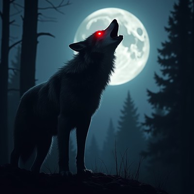 Wolf howling under the moonlight at night