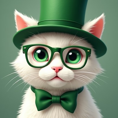 Cat in green hat and glasses