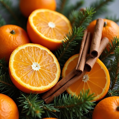 Oranges and cinnamon sticks display