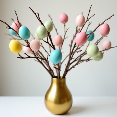 Decorative easter branch arrangement with eggs