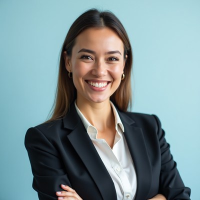 Professional woman smiling confidently in office