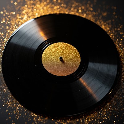 Spin on a record with gold glitter