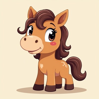 Cute cartoon horse with curly mane